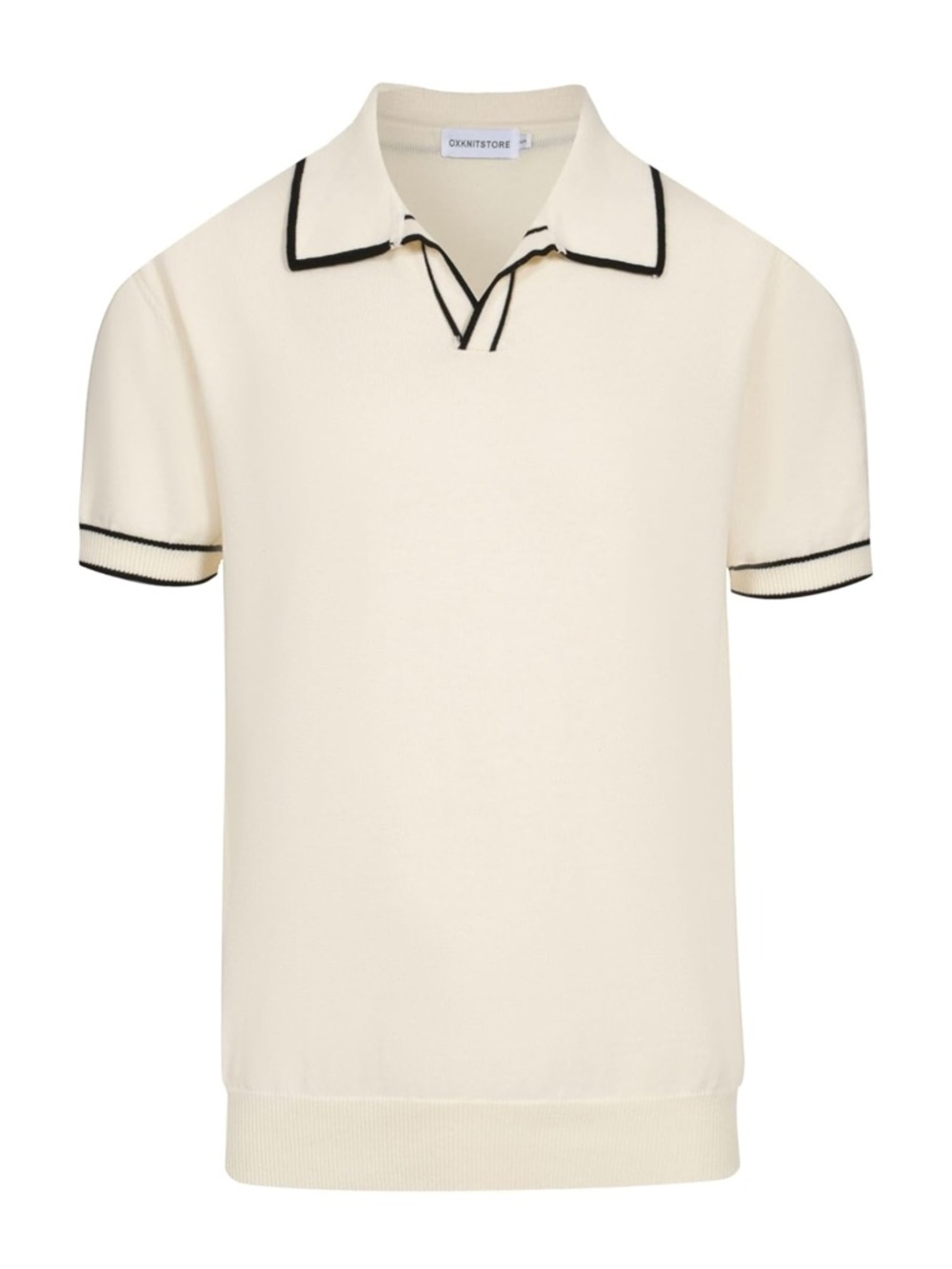 Oxknit Cream Knit Polo with Black Piping